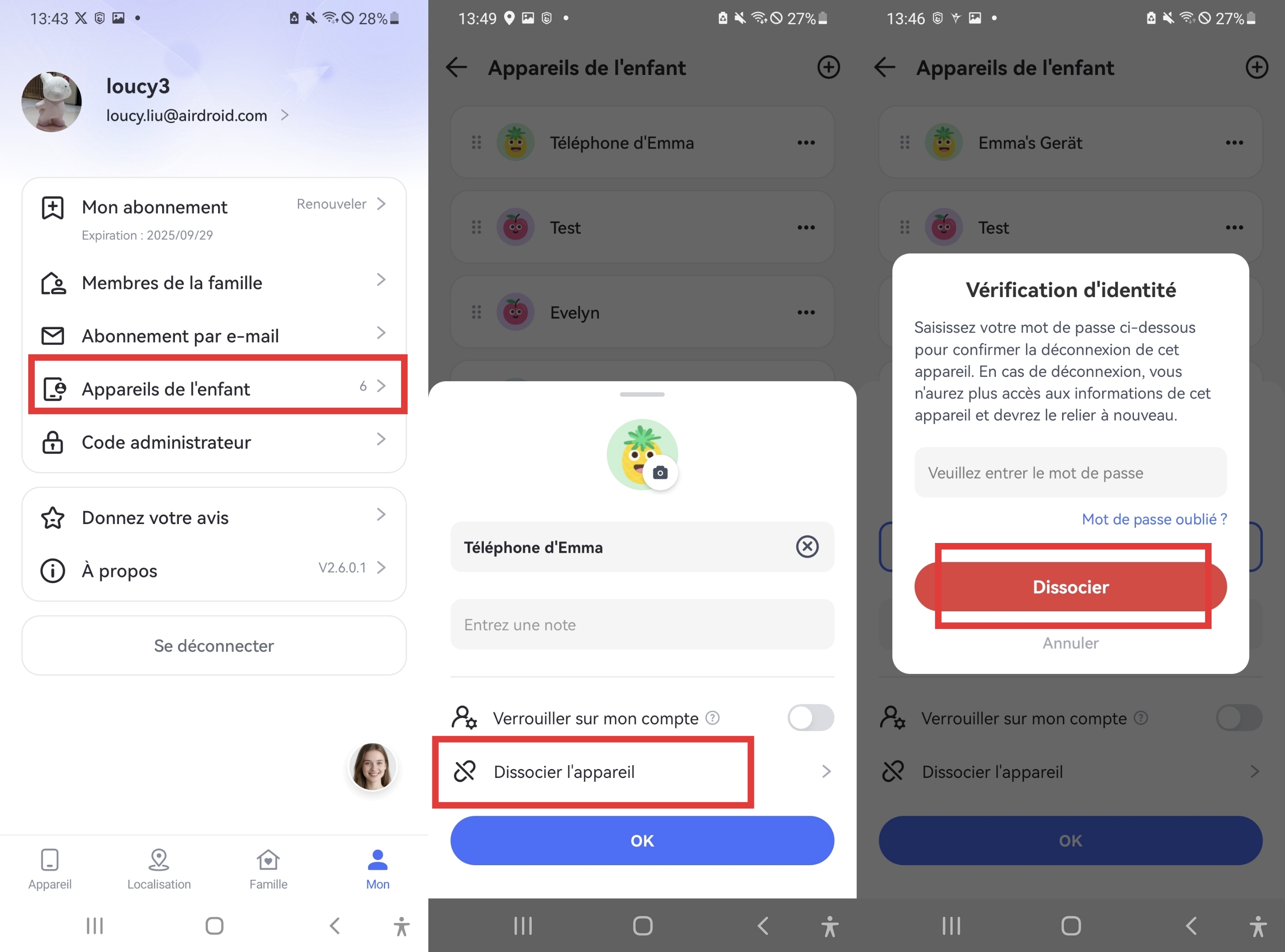 Dissocier appareil enfant