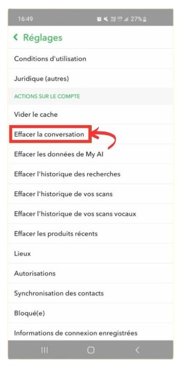 Effacer conversation Snapchat
