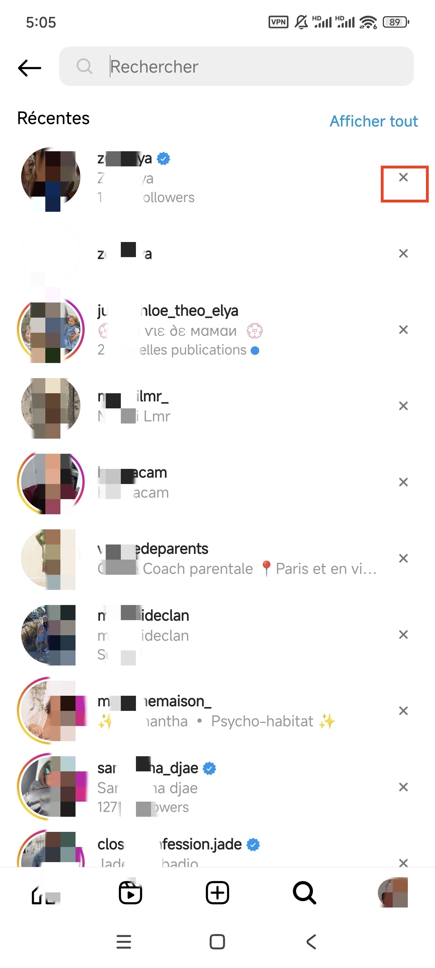 Effacer les recherches récentes Instagram