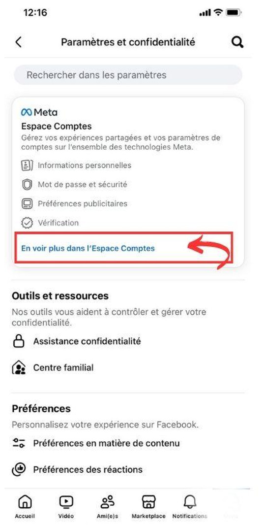 Espace compte Facebook