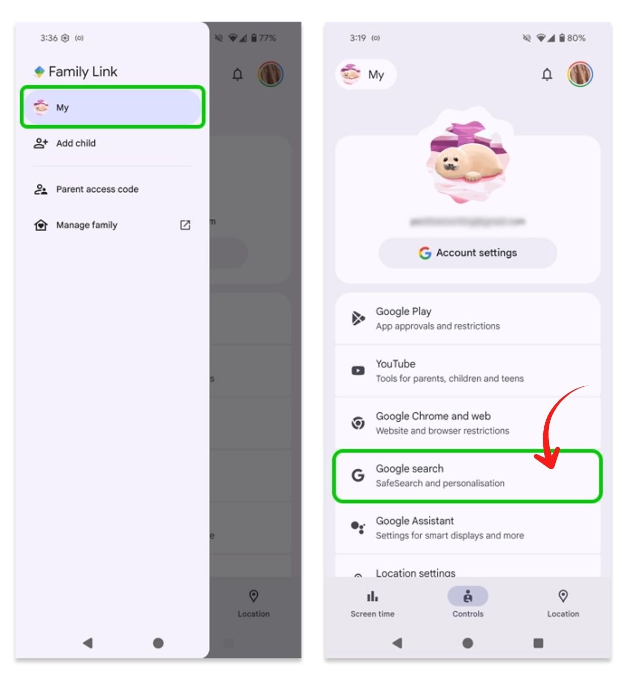 Recherche Google Family Link