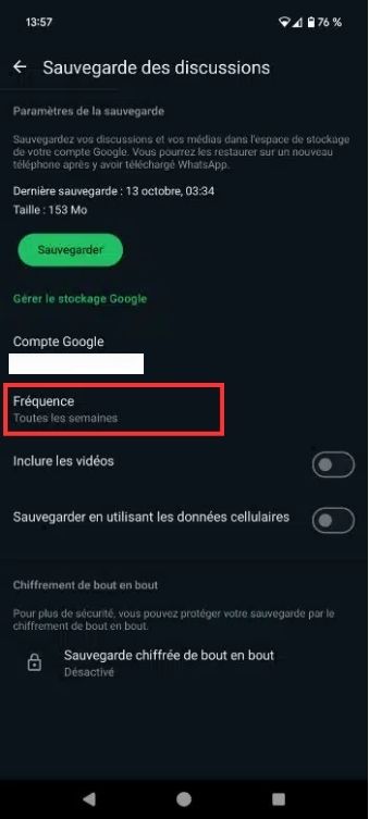 Fréquence sauvegarde WhatsApp Android