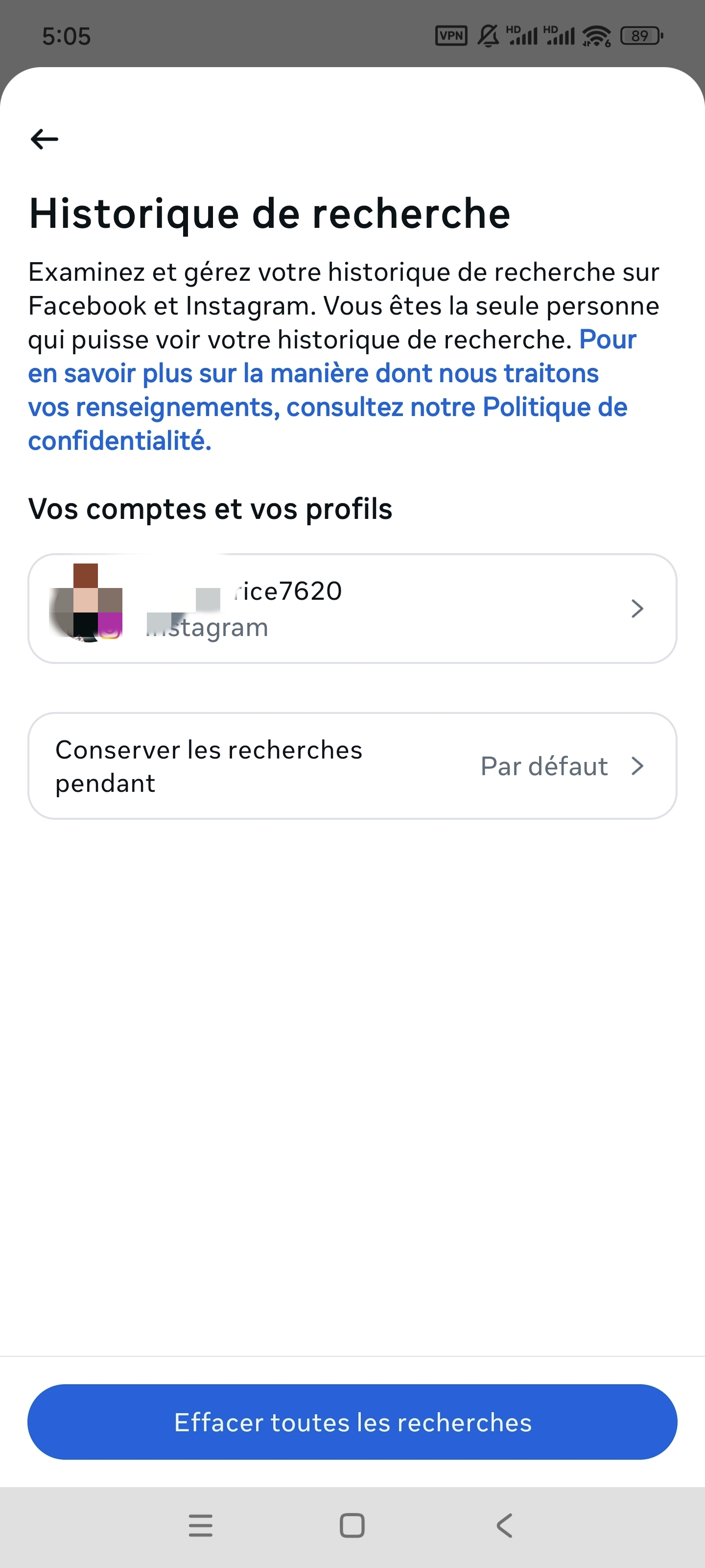Voir historique sur Instagram