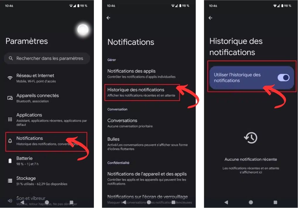 Historique des notifications Samsung