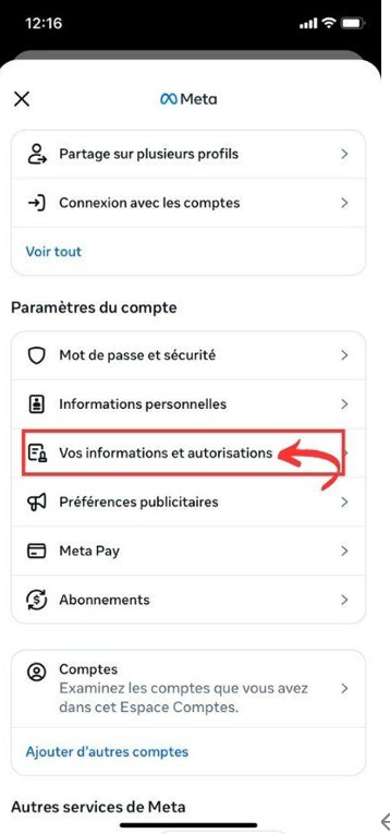 Informations et autorisations Facebook