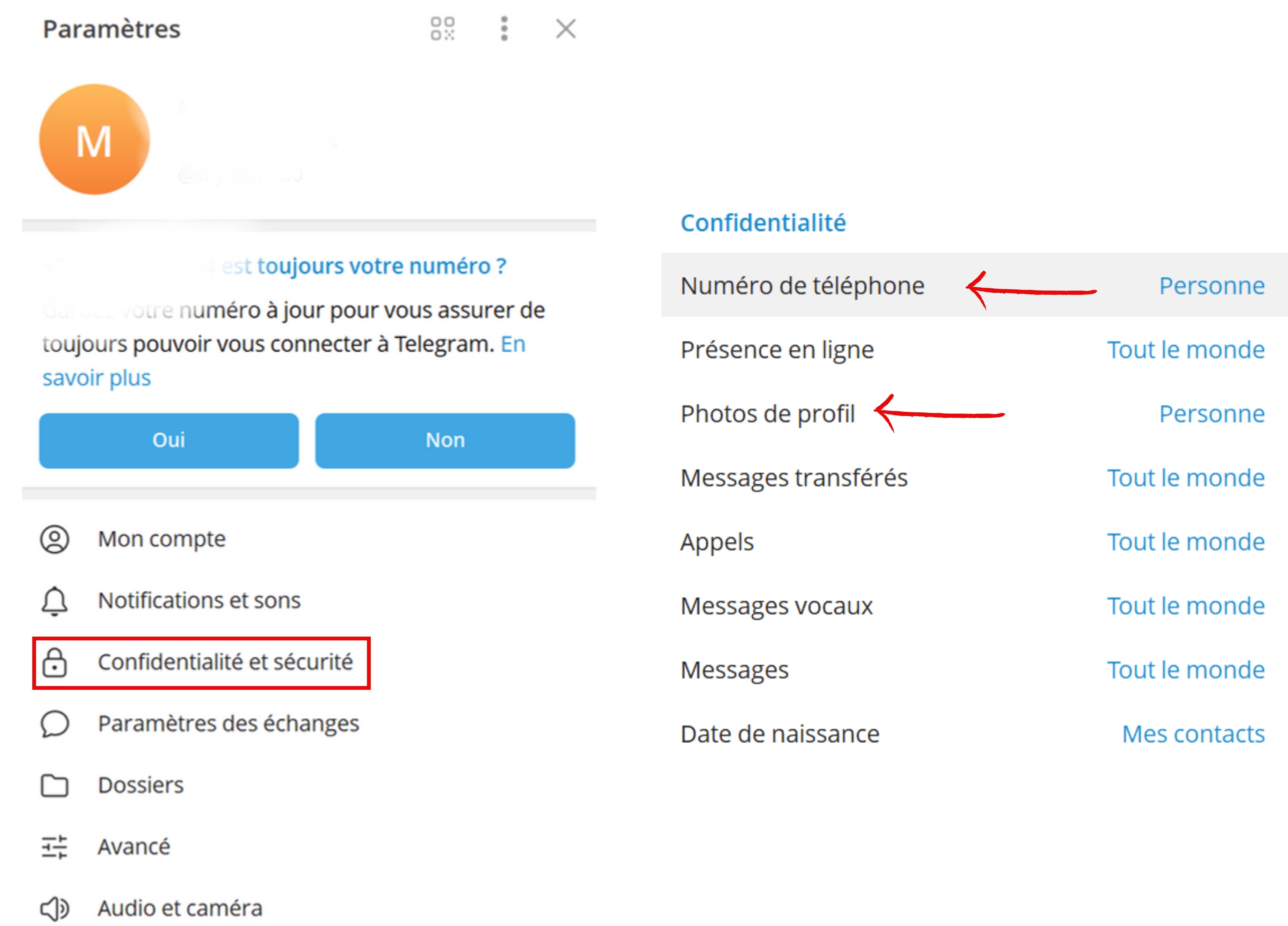contrôler la confidentialité sur Telegram