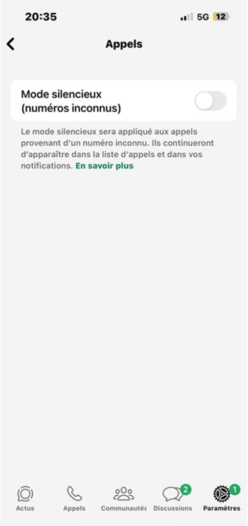 mode silencieux numéro inconnu WhatsApp