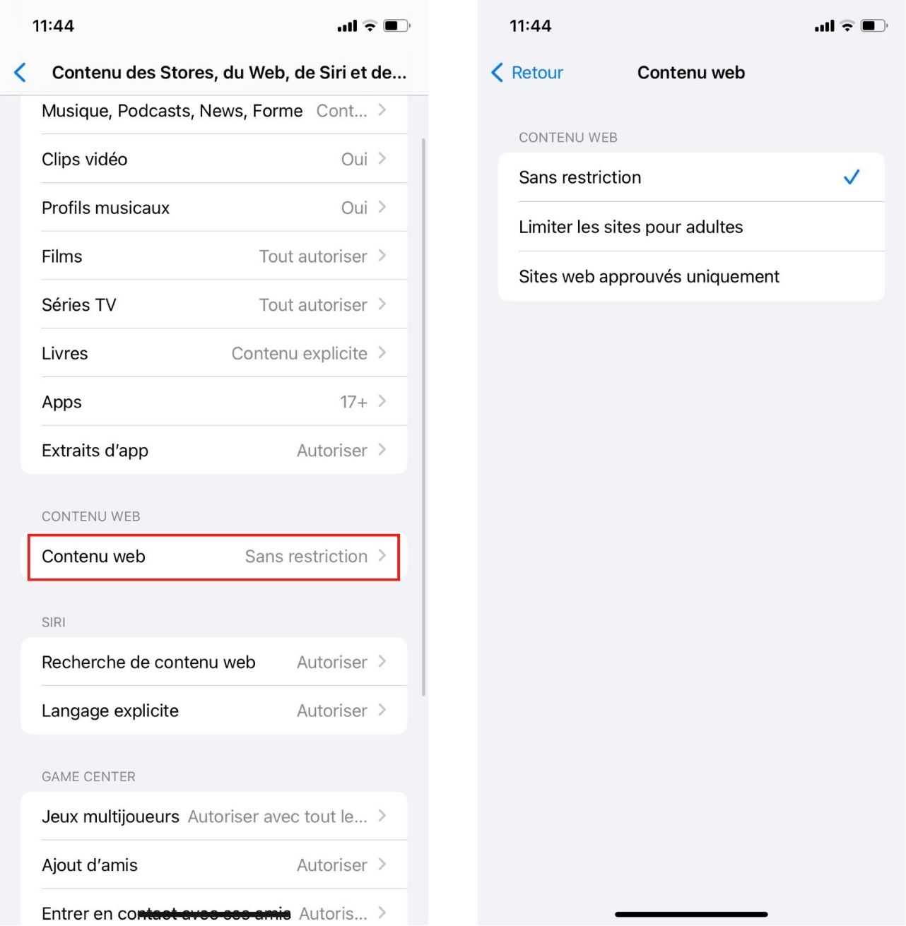gérer le filtrage de la navigation iPhone