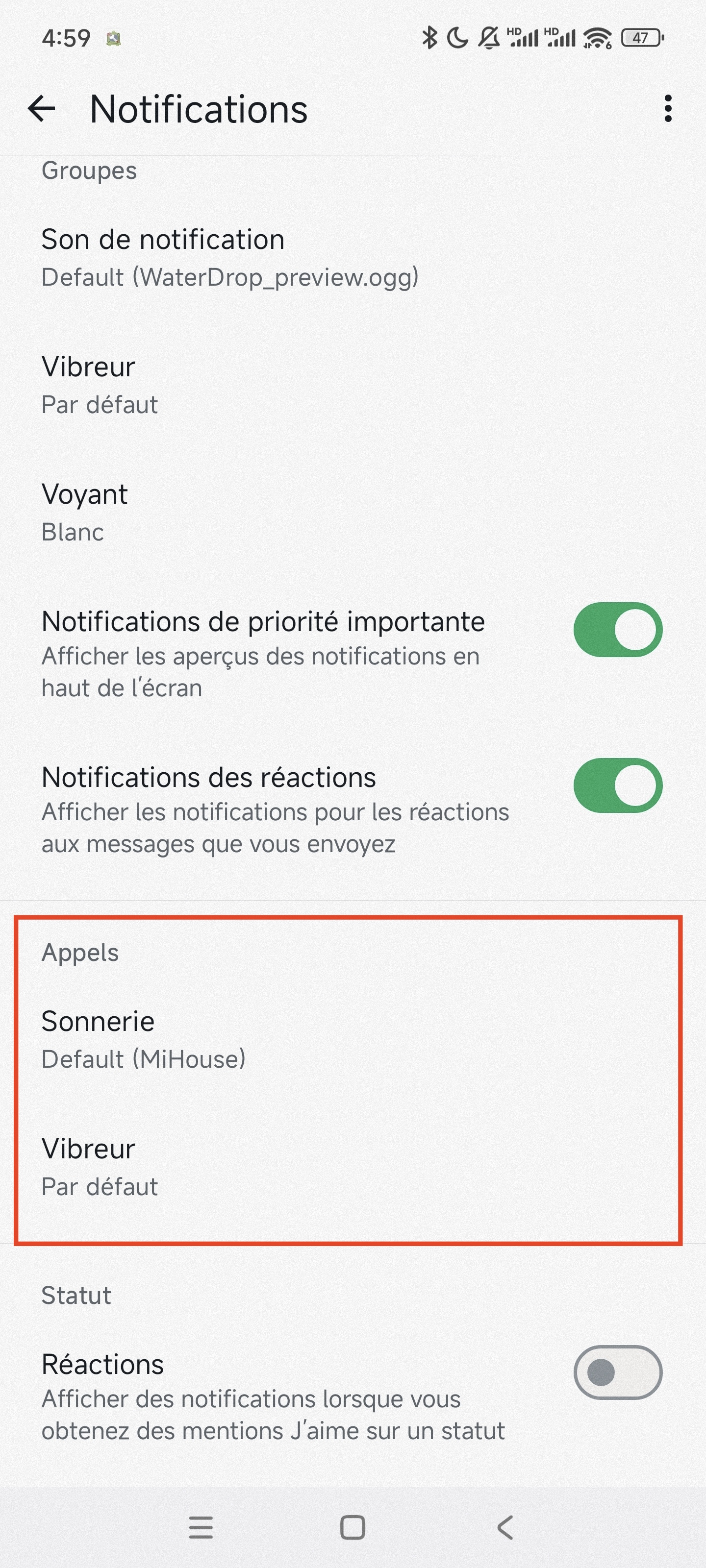 Notifications Appels WhatsApp