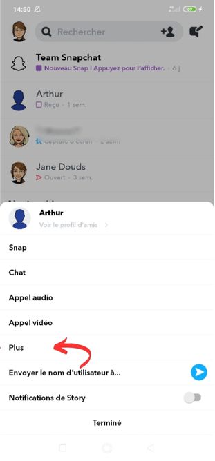 Options supplémentaires Snapchat