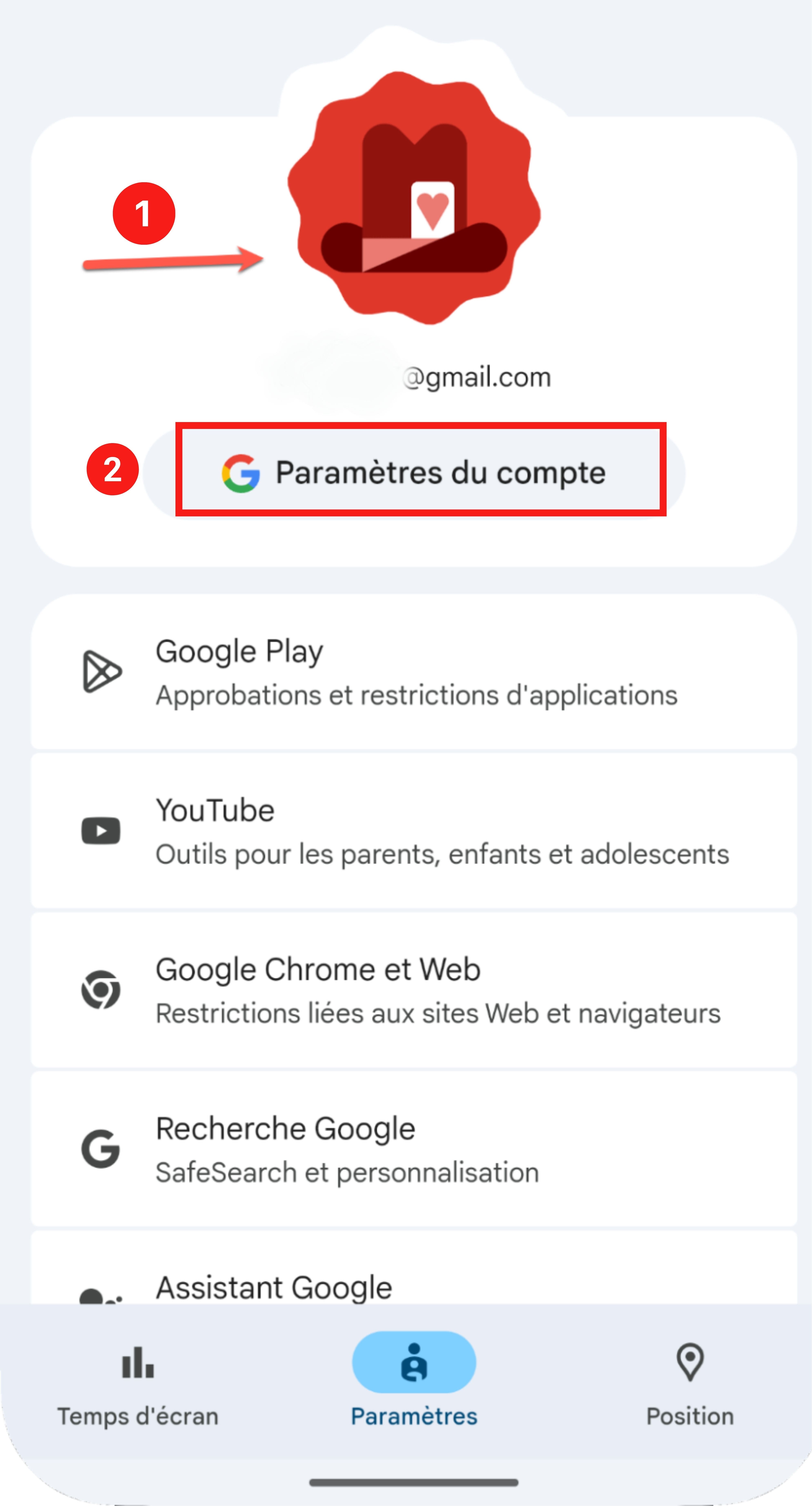 Paramètres du compte Family Link