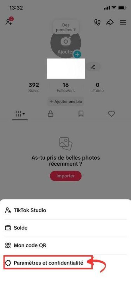 Paramètres et confidentialité TikTok