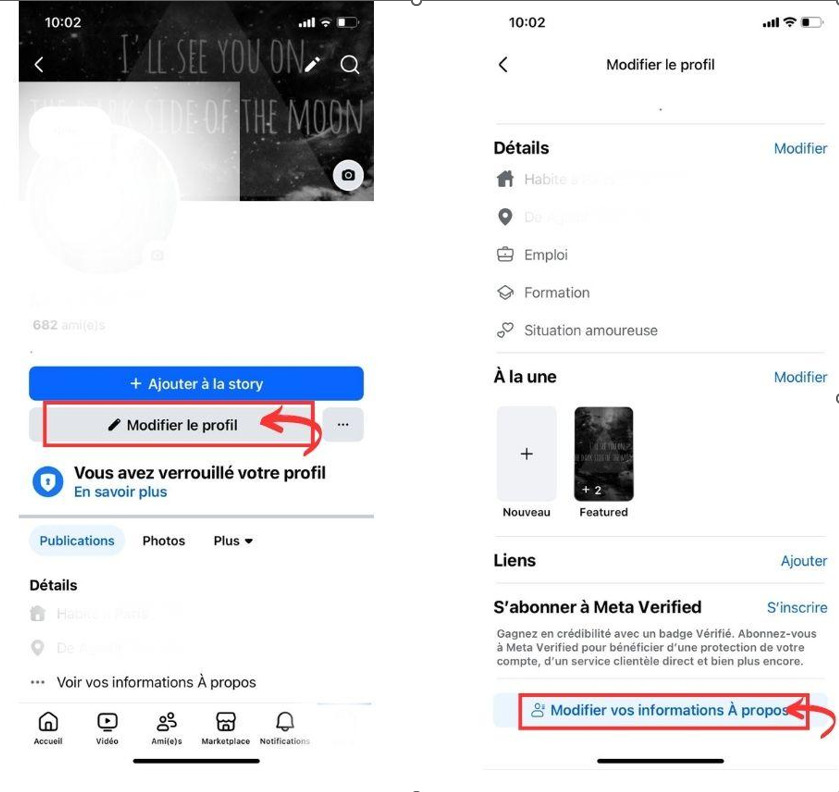Paramètres profil Facebook