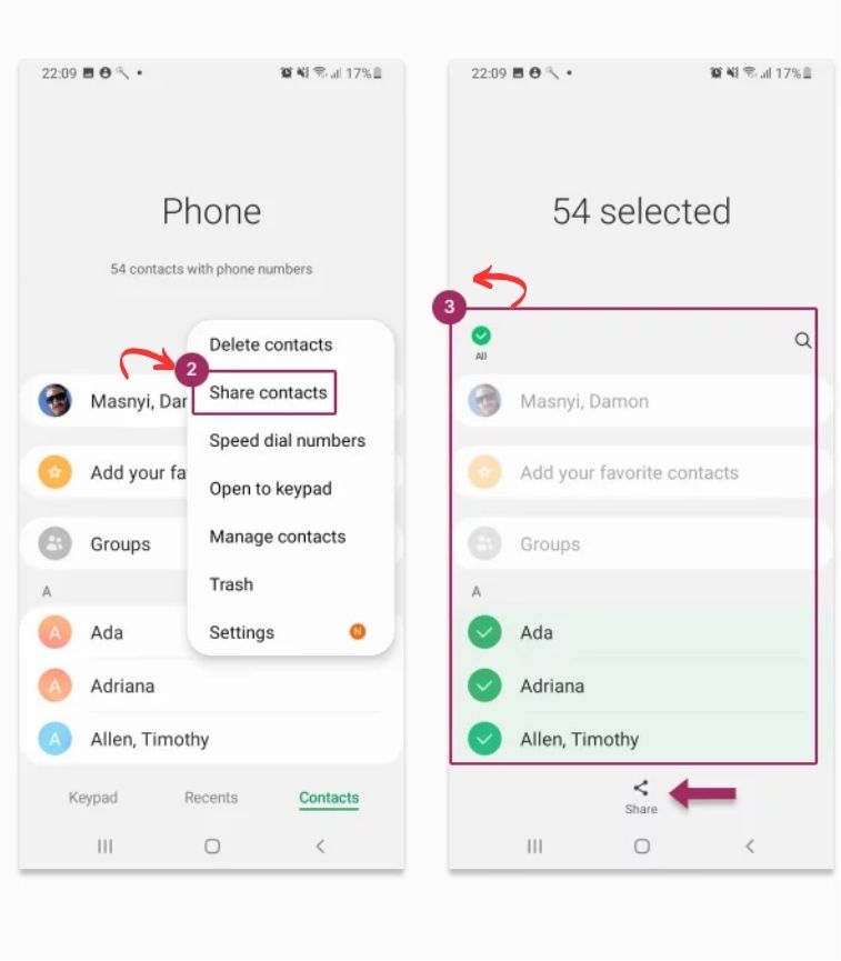 Partager les contacts