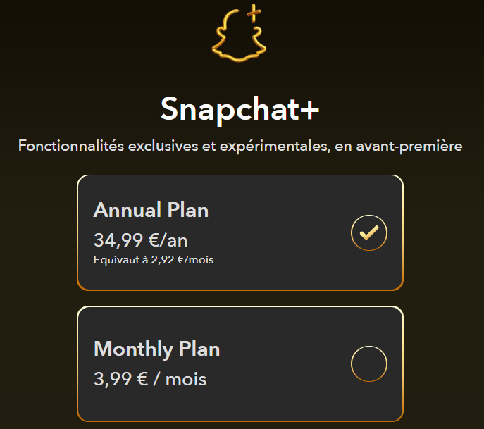 Prix Snapchat plus