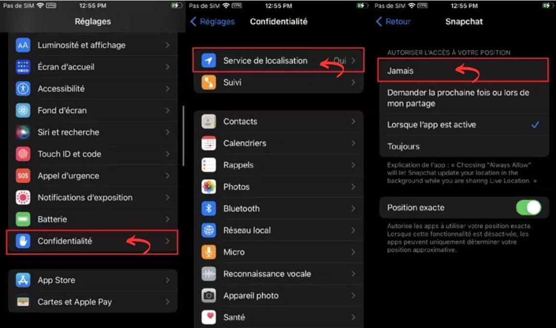 Refuser à Snapchat l'accès à votre position iPhone