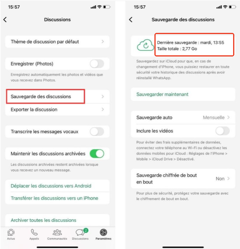 Sauvegarde des discussions WhatsApp
