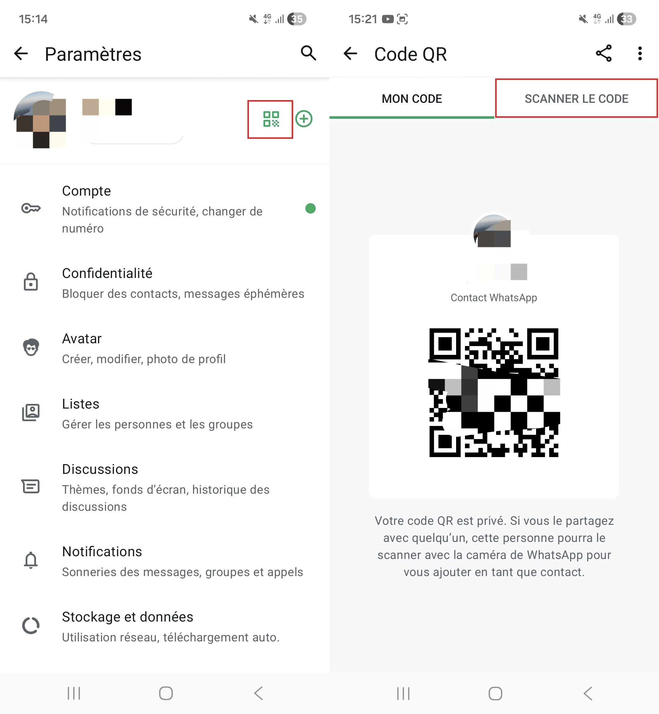SCANNER LE QR CODE WhatsApp