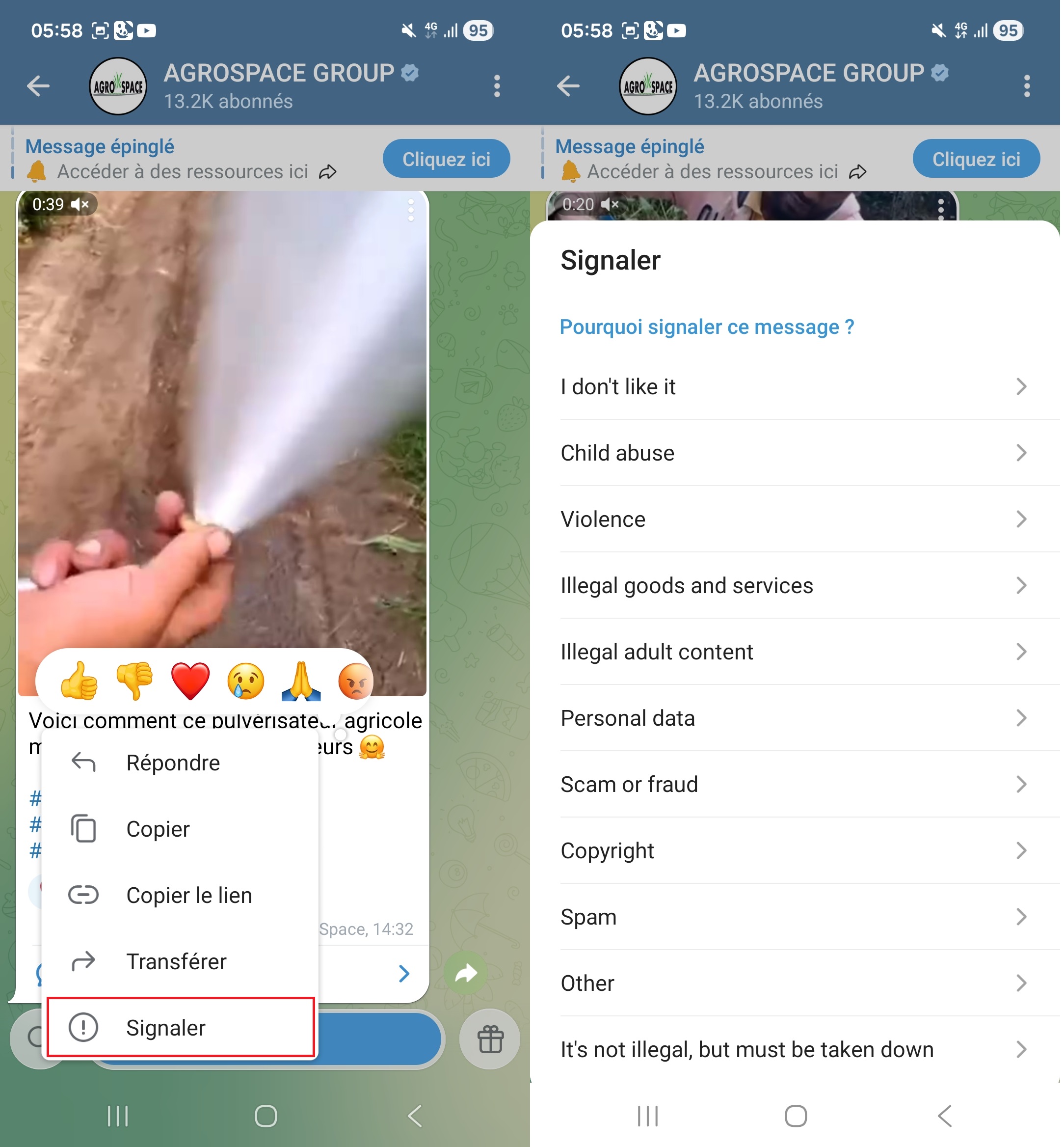signaler un message sur Telegram