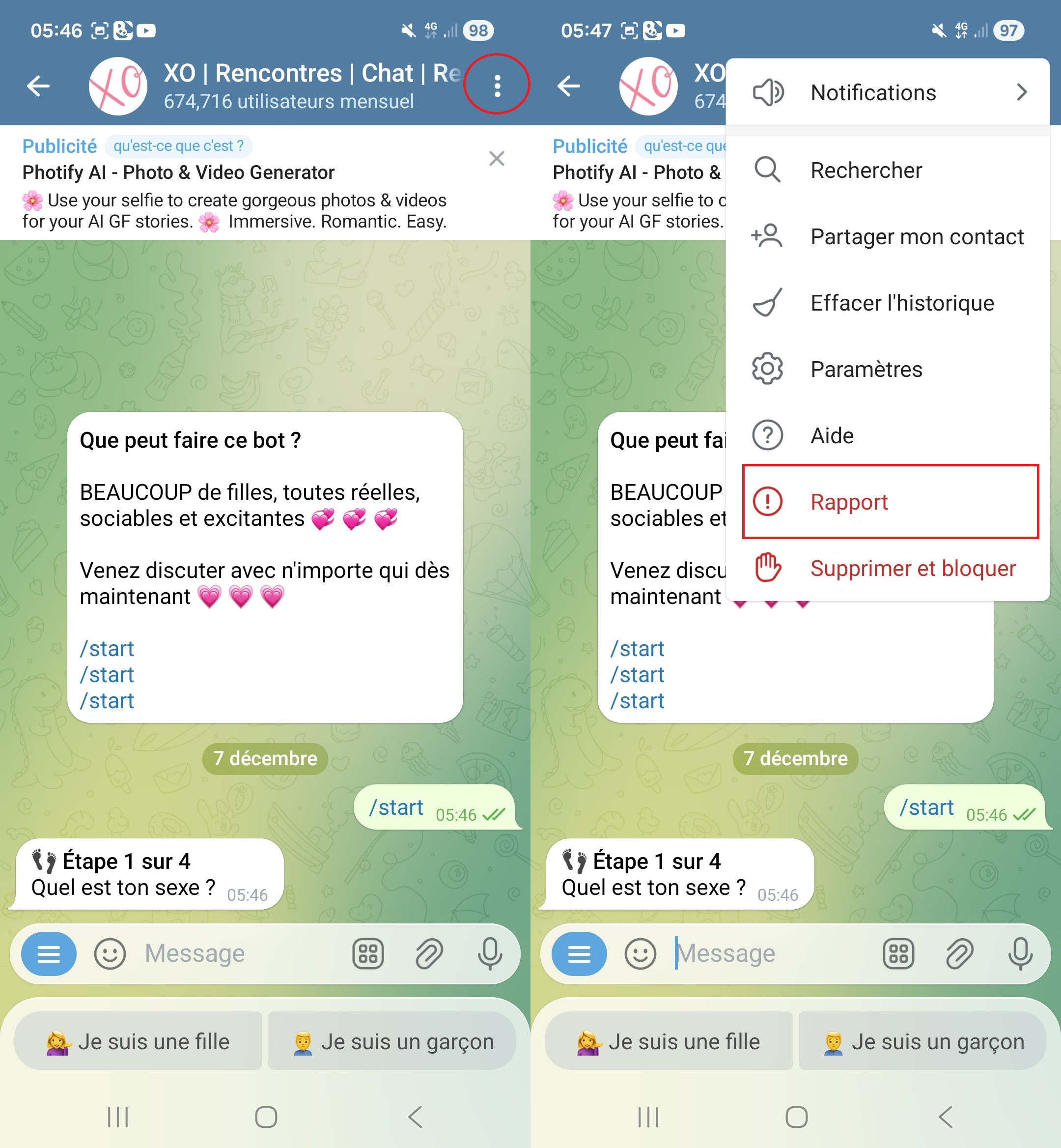 signaler un groupe Telegram