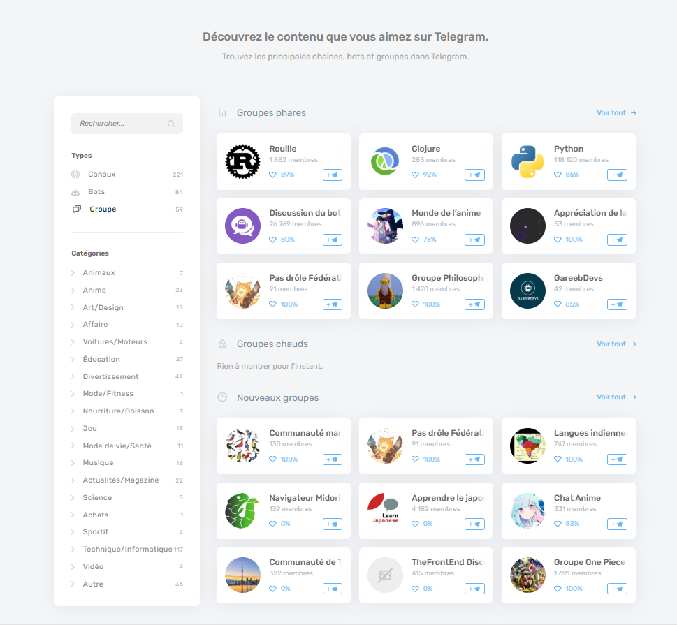 Outil de recherche de groupes Telegram