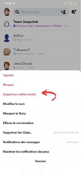 Supprimer ami Snapchat