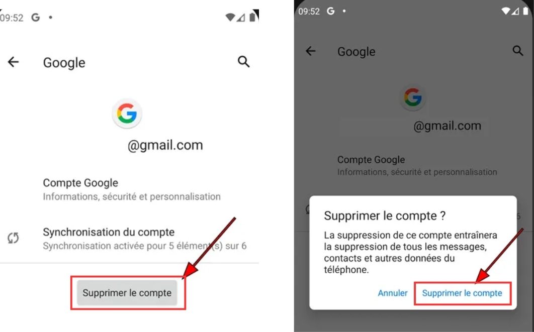 Supprimer le compte Google