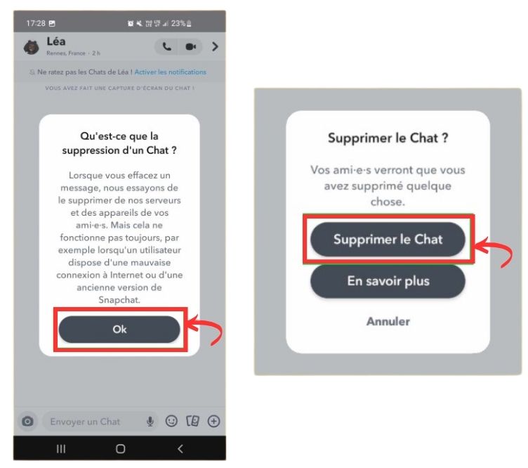 Supprimer un chat Snapchat