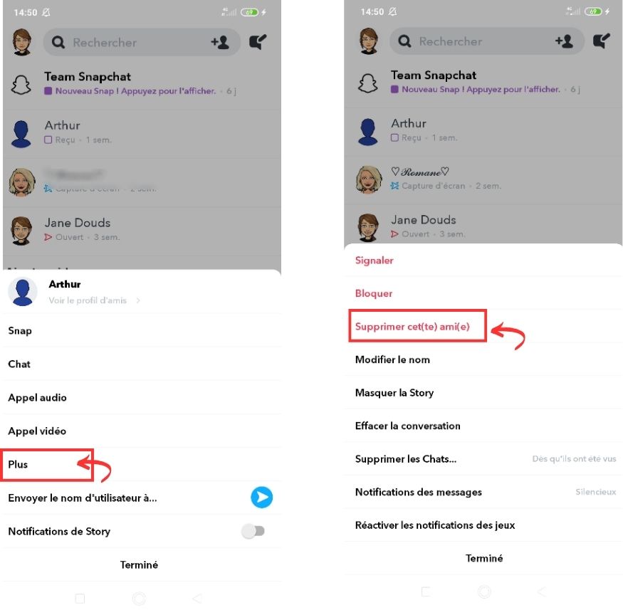  Supprimer la personne de votre liste d'amis