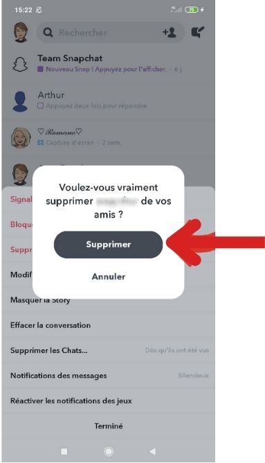 Supprimer une personne sur Snapchat