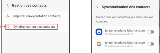Synchronisation des contacts avec compte Google