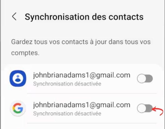 Synchronisation des contacts Google