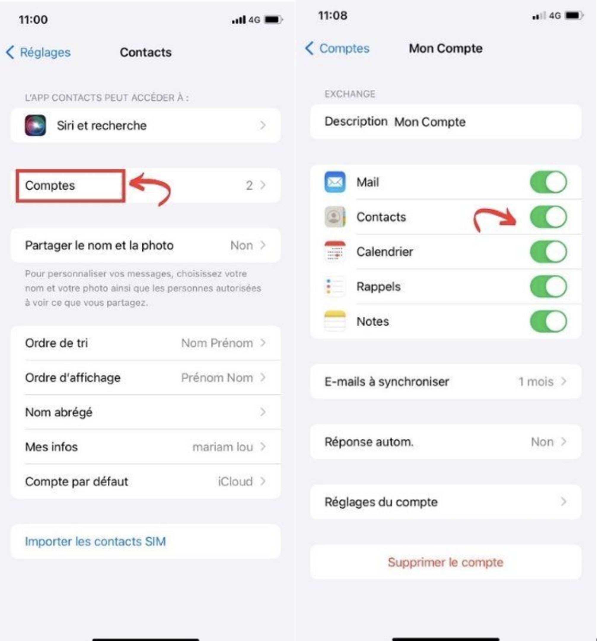 Synchronisation des contacts avec compte iCloud