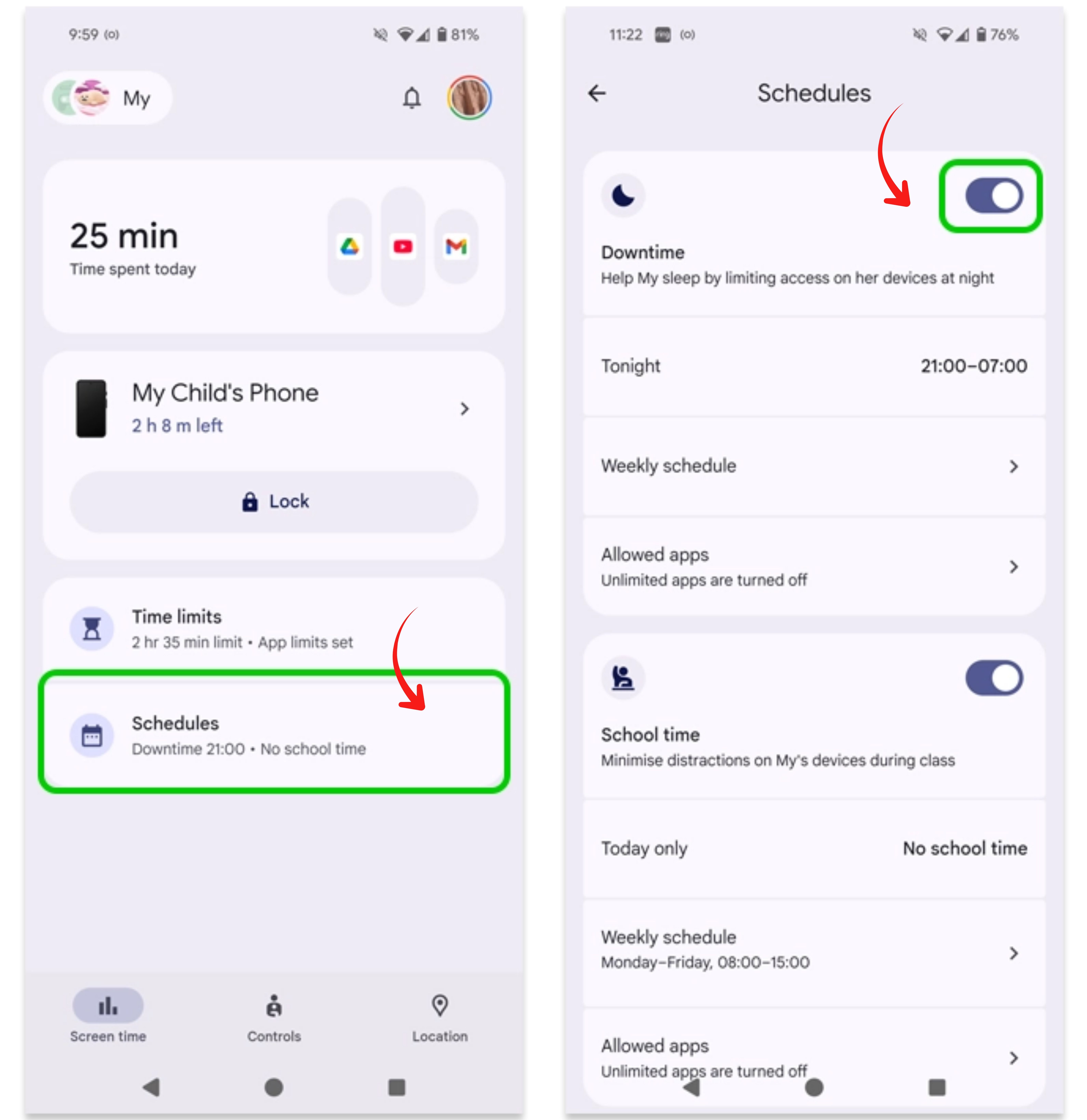 Activer le temps d'arrêt Family Link