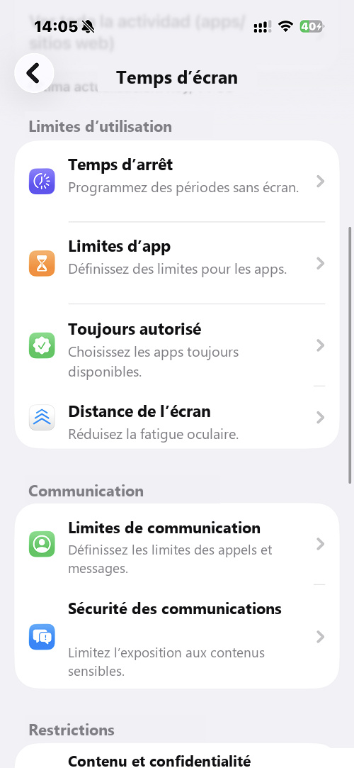 Temps d’écran sur iPhone