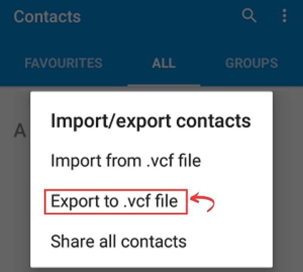 Transférer contact avec vCard