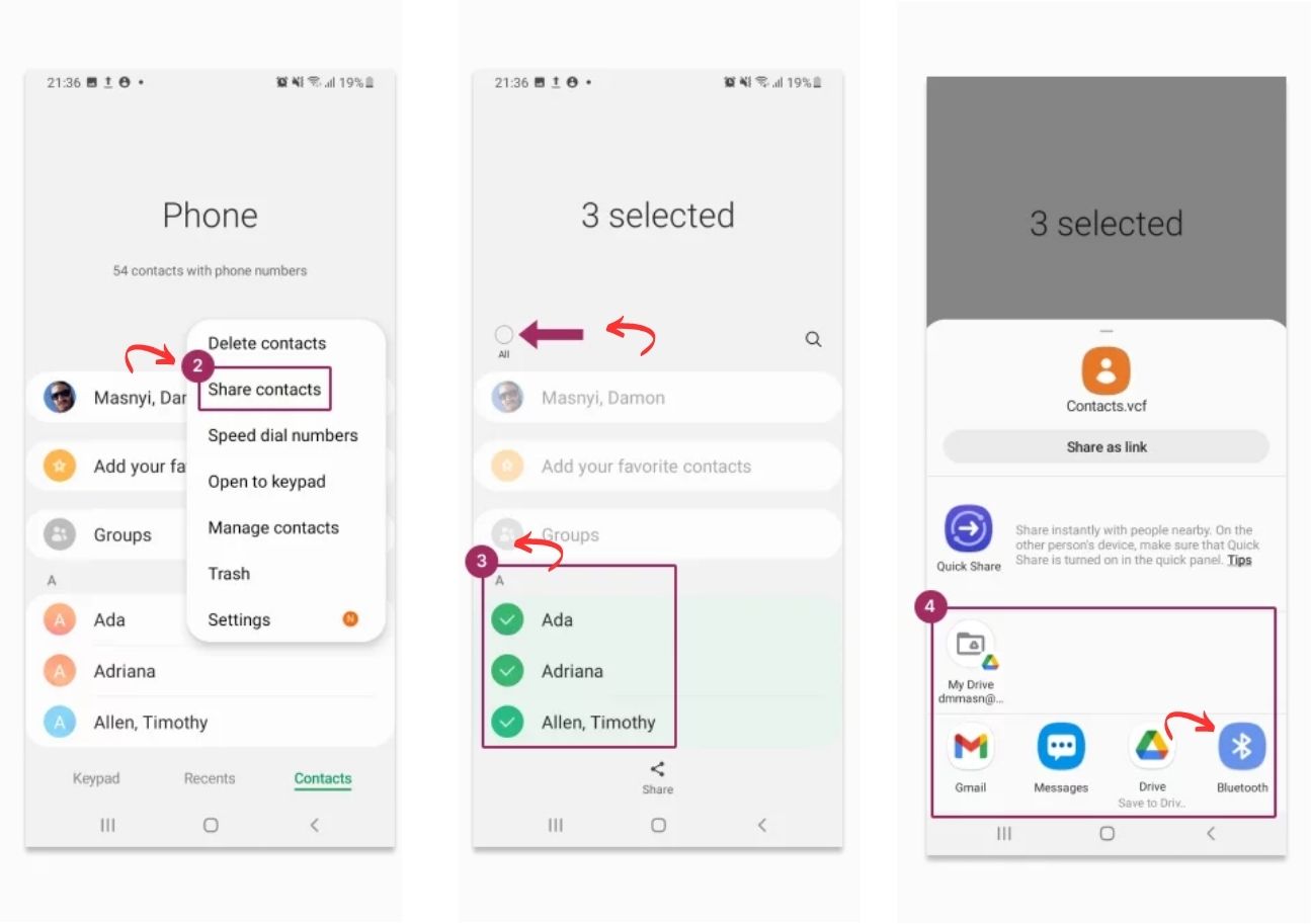 Transfert de contacts via Bluetooth