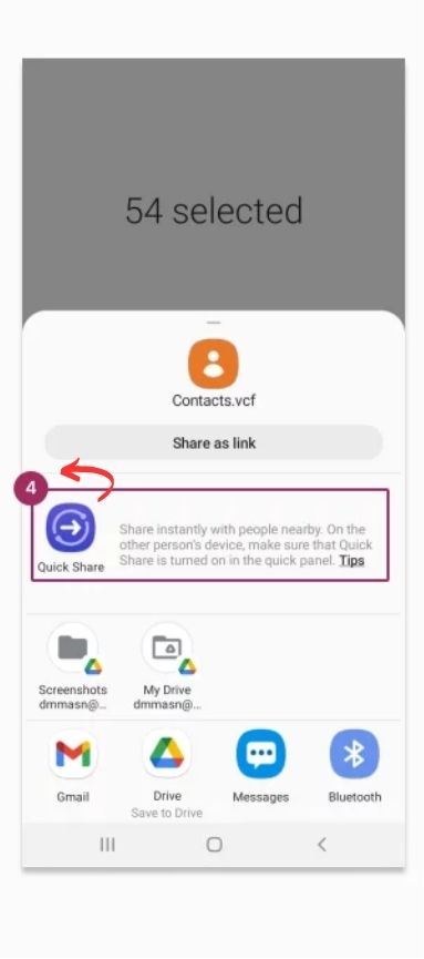 Transfert de contacts via Nearby Share