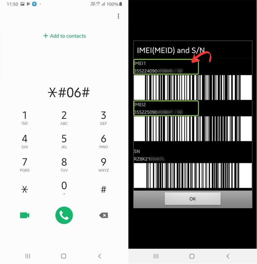Composez *#06# pour trouver le code IMEI