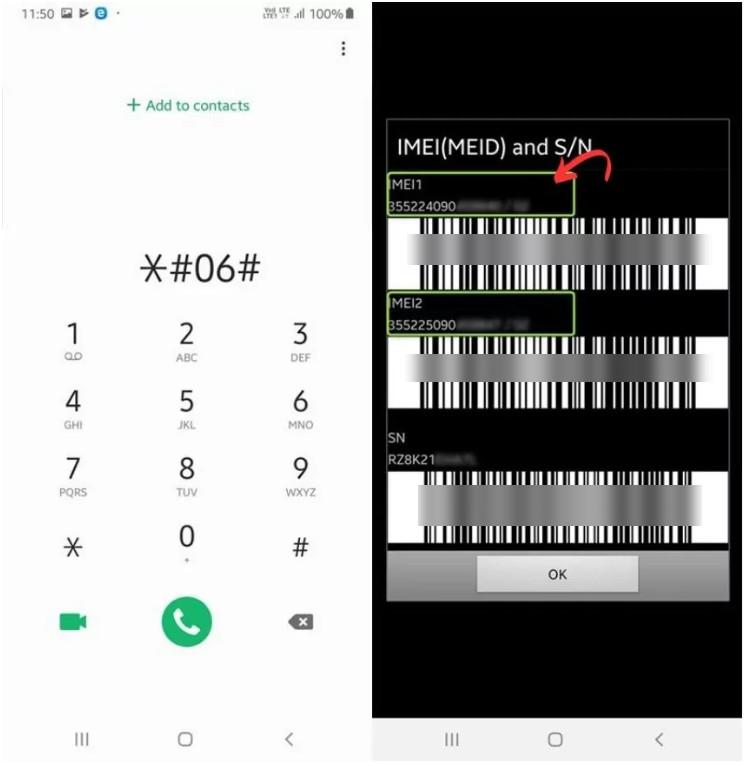 Composez *#06# pour trouver le code IMEI
