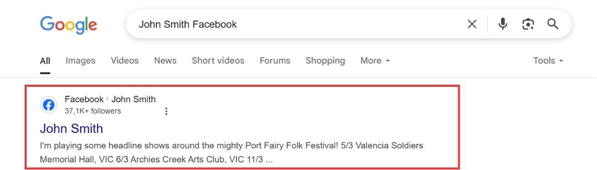 Recherche Facebook via Google