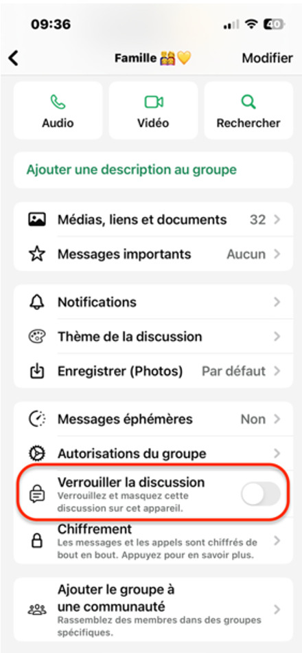 Verrouiller la discussion WhatsApp