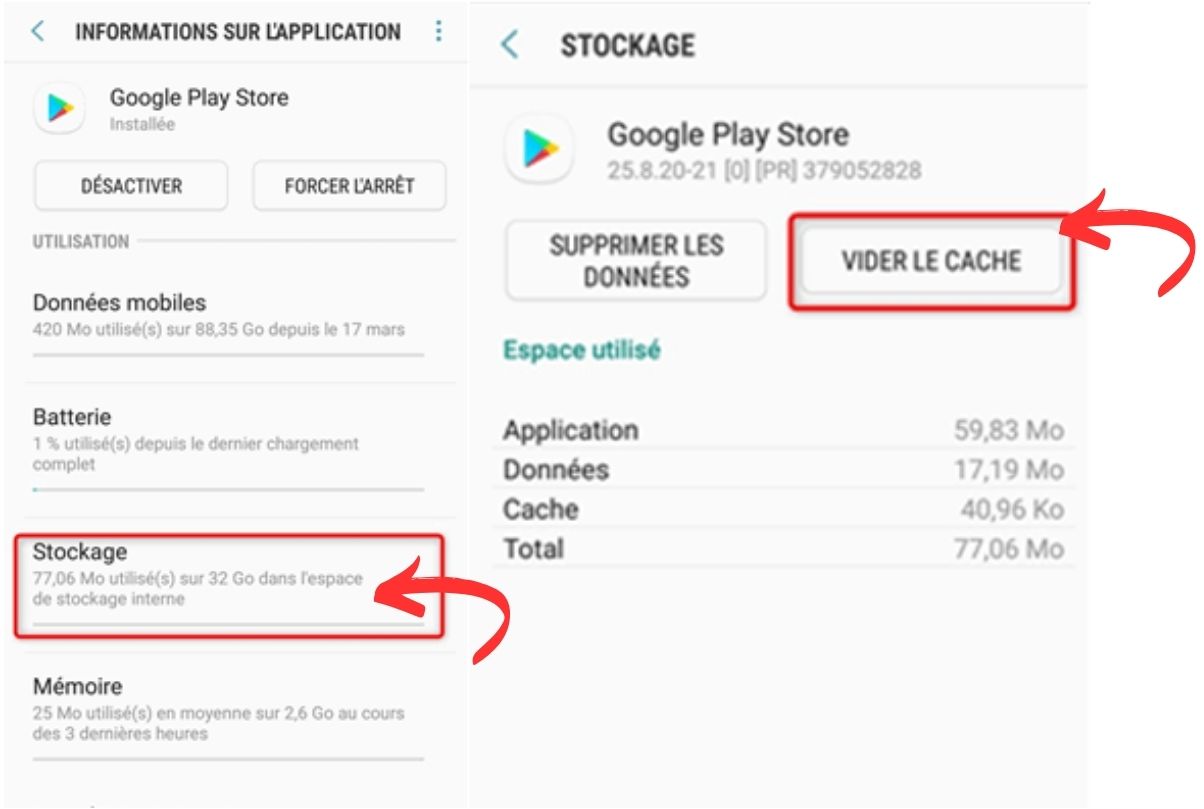 Vider le cache Play Store