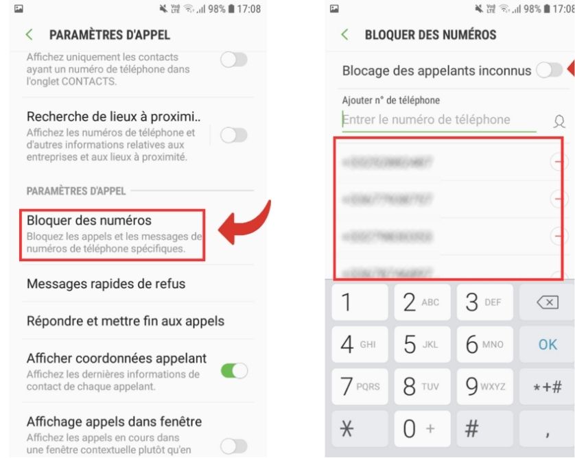 Voir les numéros bloqués sur Samsung