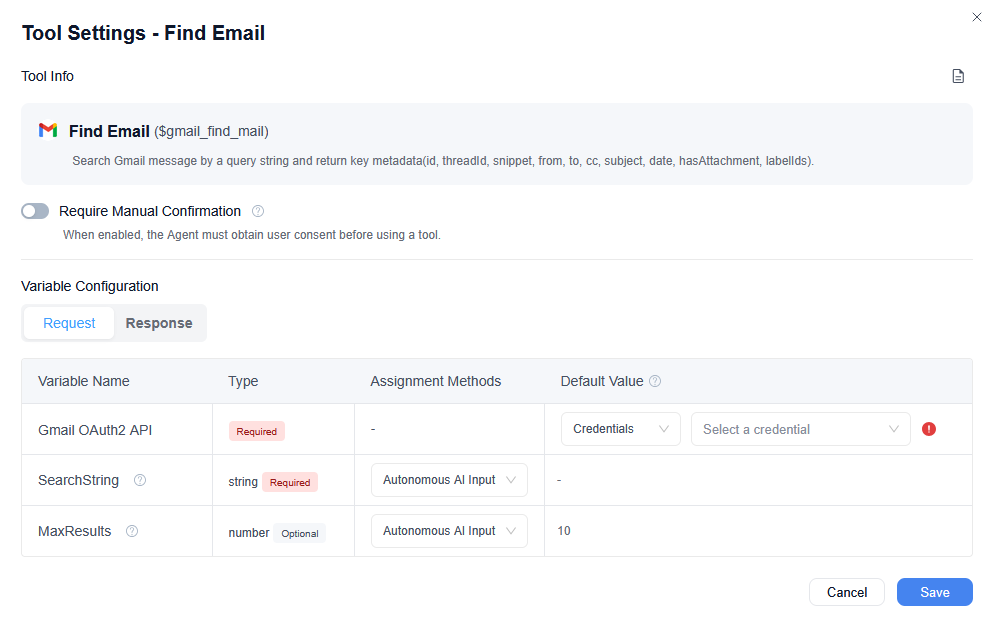 agent node tool setting