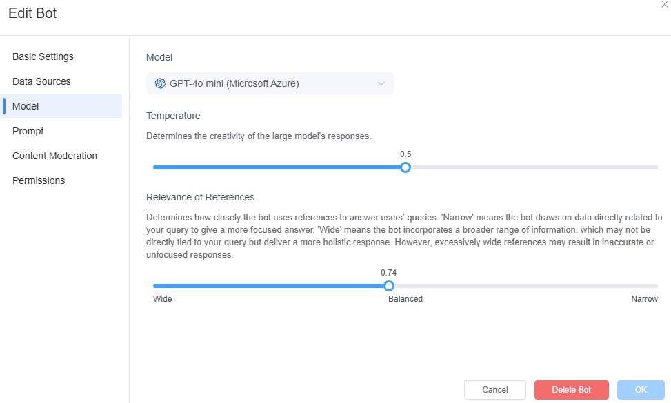set up bot response model