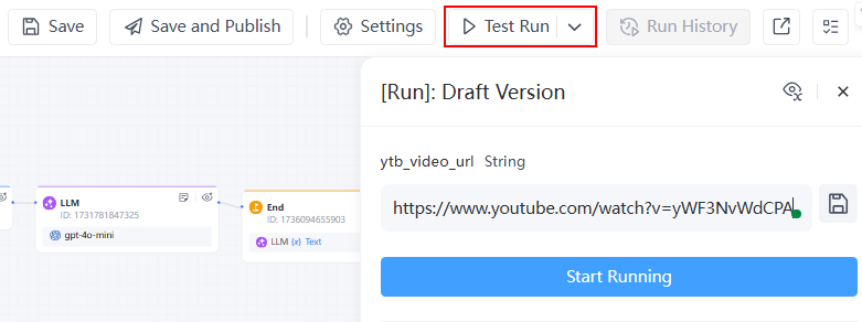 Click Test Run To Simulate User Input