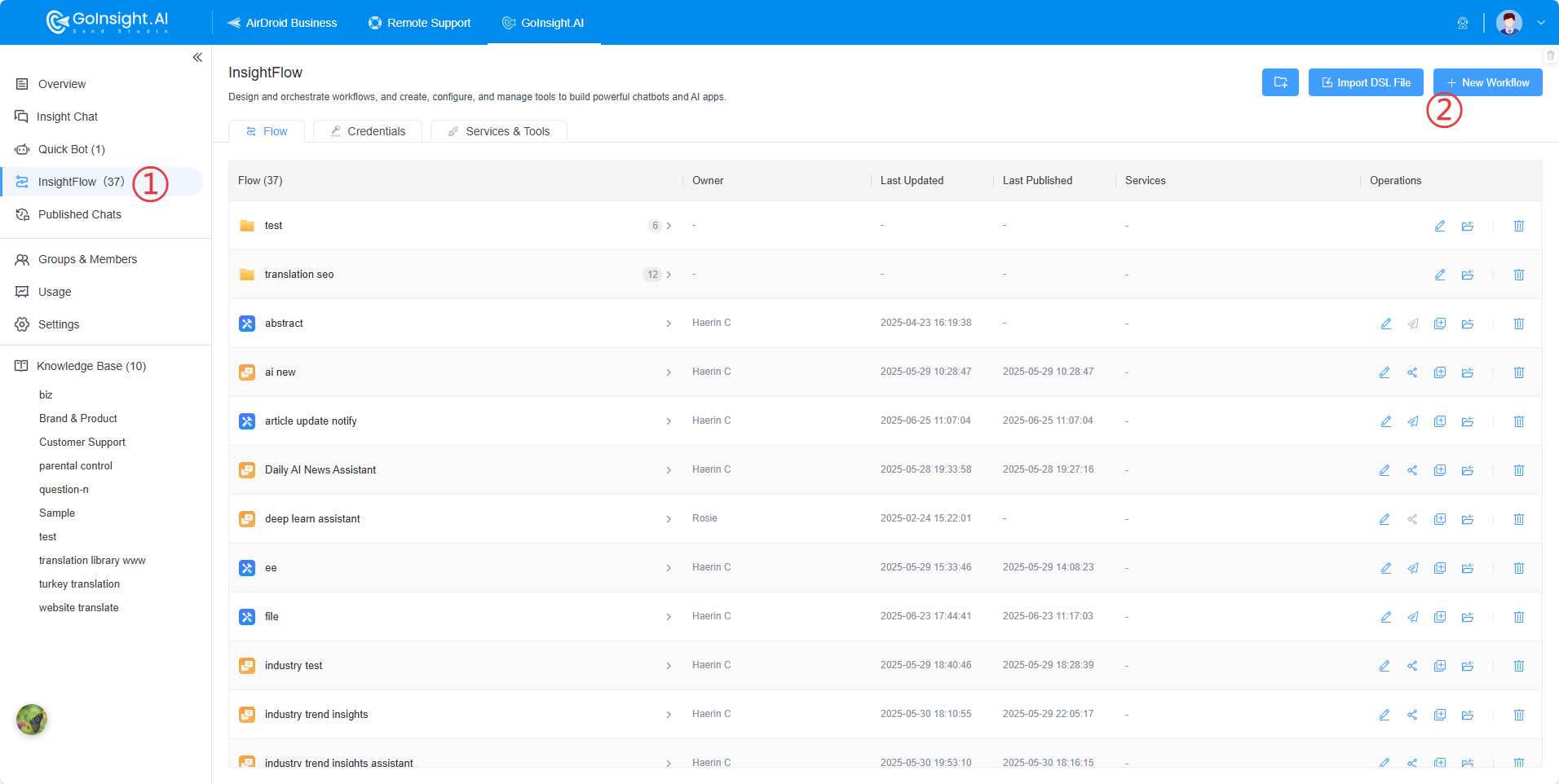 click and create new workflow
