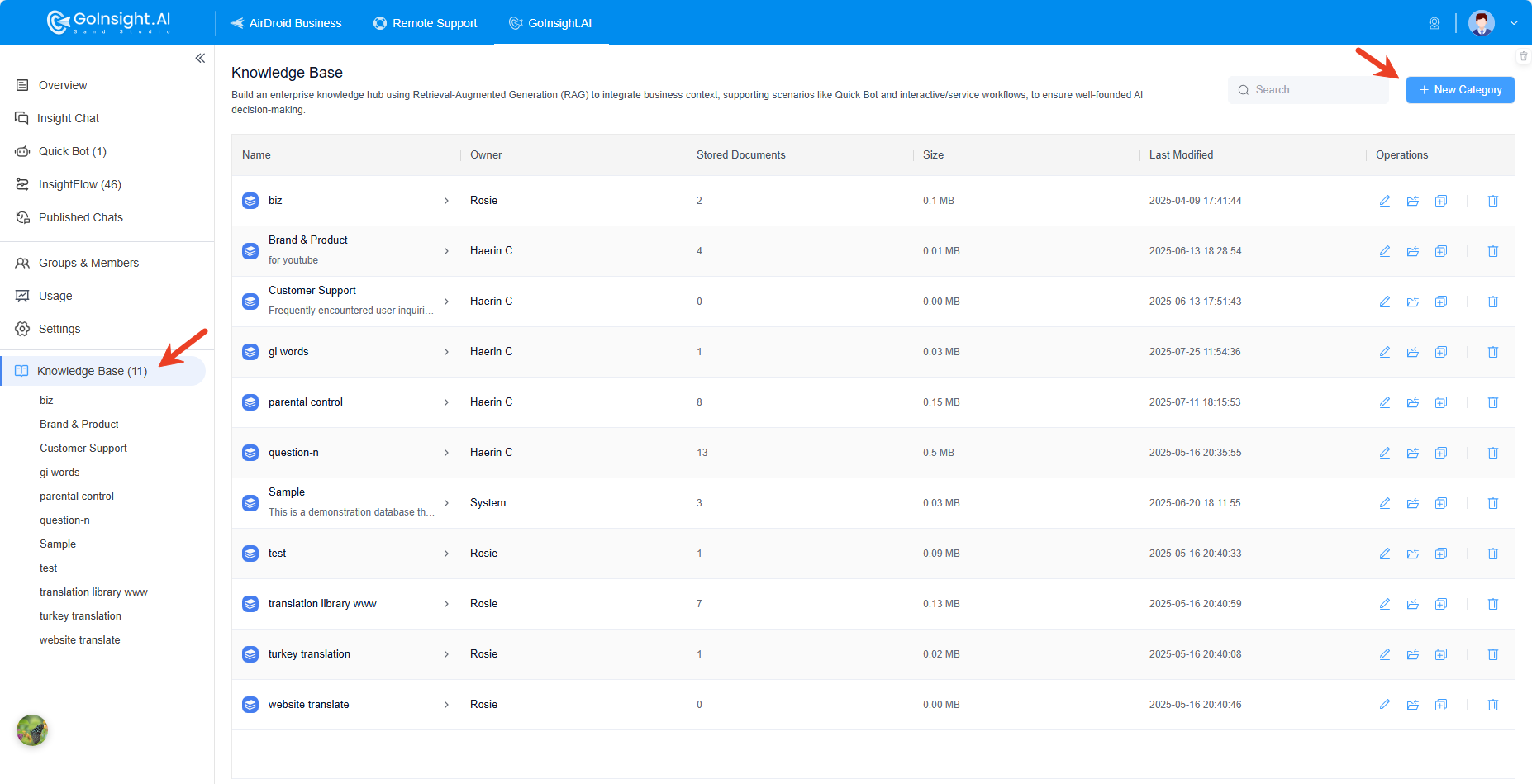 create knowledge base new category