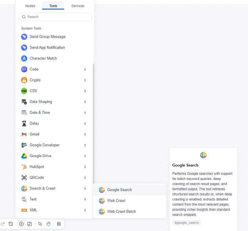 google search tool in GoInsight.AI